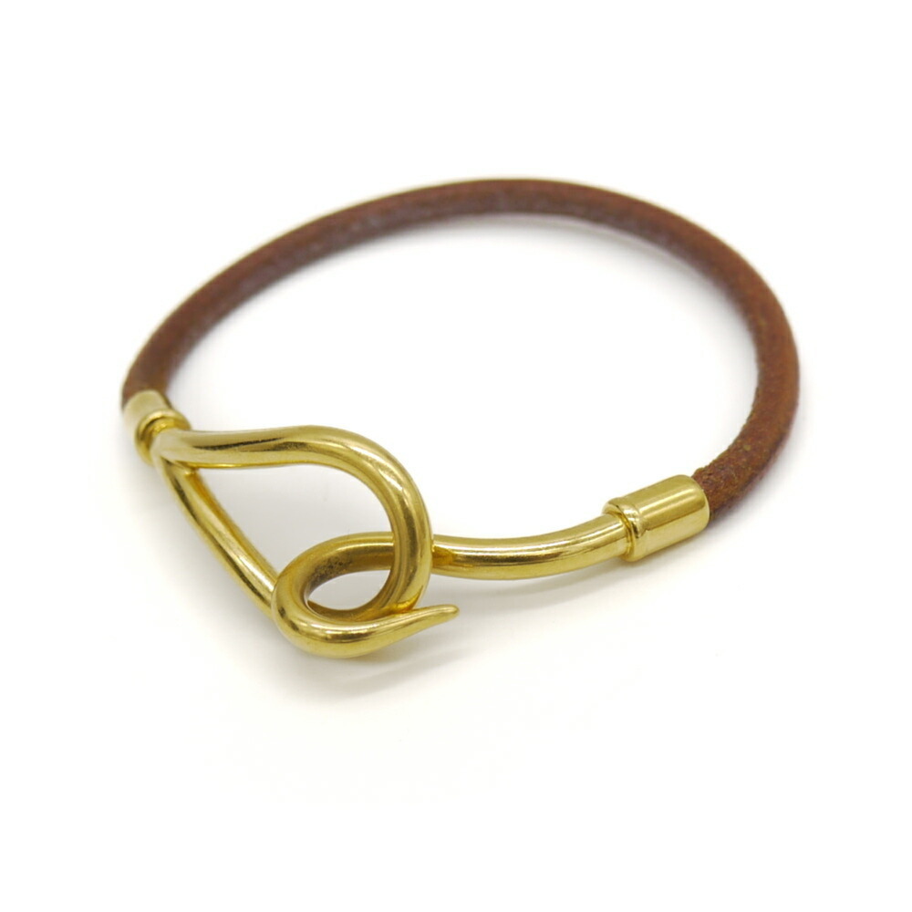 HERMES Brown Leather Charm Bracelet